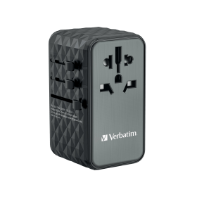 Verbatim UTA 06 GaN III Universal Travel Adapter 2x USB C PD 100W QC4 2x USB A QC 3.0 Black 857247 F