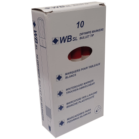 WB Drywipe Bullet Tip Markers 2mm Line Red 10 485468 F