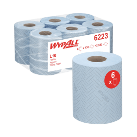 Wypall L10 Food and Hygiene Centrefeed Paper Rolls 163m 1 Ply Blue 6 Pack 610328 F