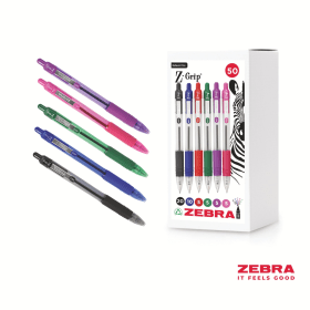 Zebra Z Grip Retractable Ballpoint Pen 0.6mm Line Assorted 50 Pack 817559 F