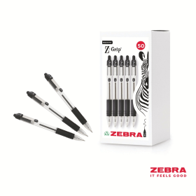Zebra Z Grip Retractable Ballpoint Pen 0.6mm Line Black 50 Pack 2757 817480 F
