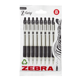 Zebra Z Grip Retractable Ballpoint Pen 0.6mm Line Black 8 Pack 857195 F