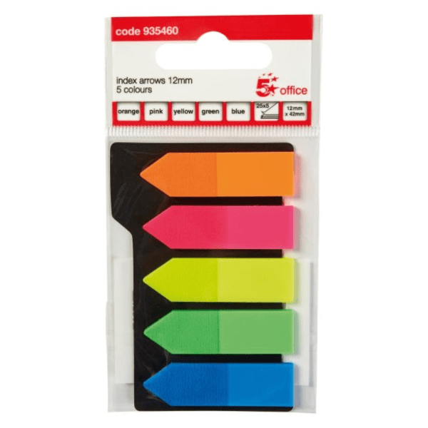5 Star Office Index Arrow 12x42mm Assorted Bright 100 Pack 935460 409089 F